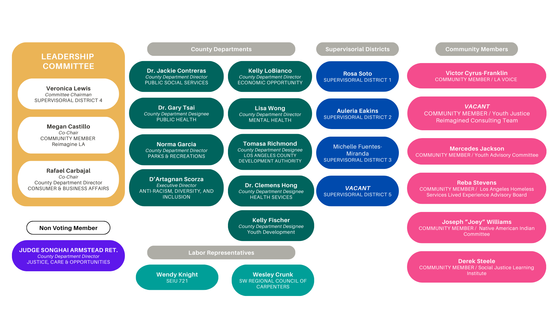 CFCI Advisory Committee organizational chart showing members from county departments, districts, and community.