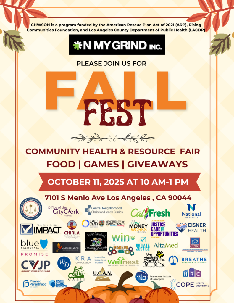 Fall Fest community health fair flyer. Text includes: Food, games, giveaways. October 11, 2025.