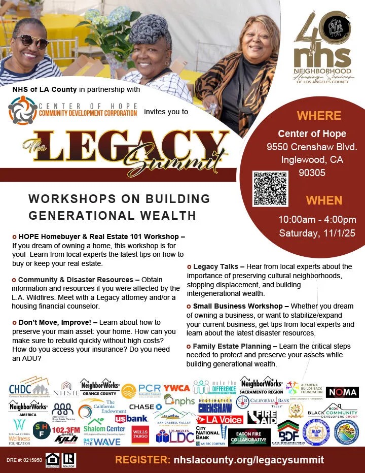 The Legacy Summit event flyer with community leaders and details on workshops for building generational wealth.