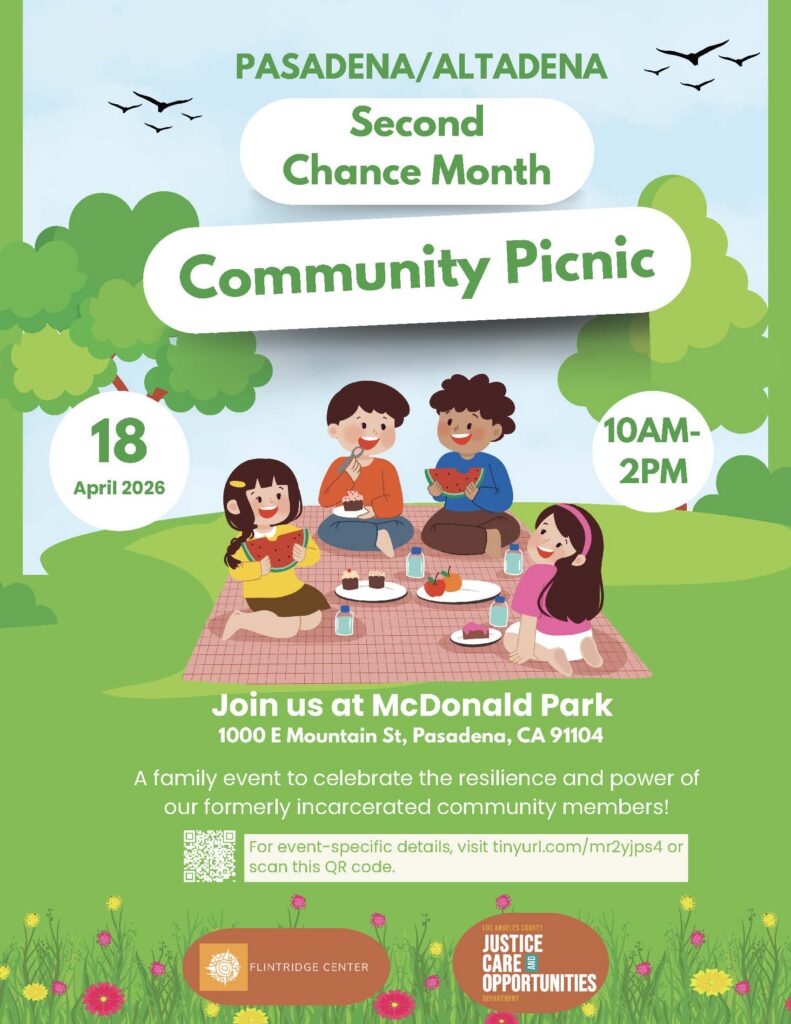Pasadena Second Chance Month Community Picnic at McDonald Park, April 18, 2026. Family event celebrating resilience.