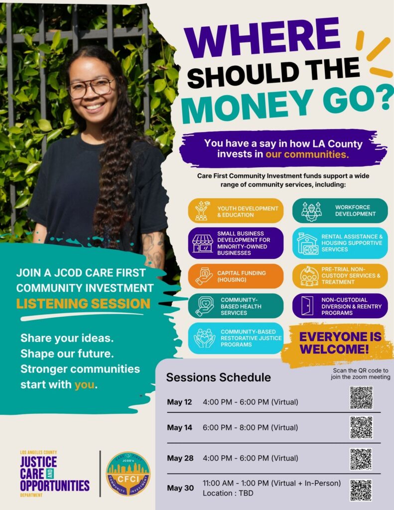 Join JCOD Care First Community Investment listening sessions: Share ideas for LA County's future.