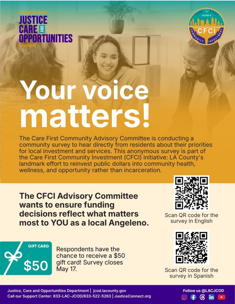 Justice, Care and Opportunities Department (JCOD) CFCI survey: Your voice matters!