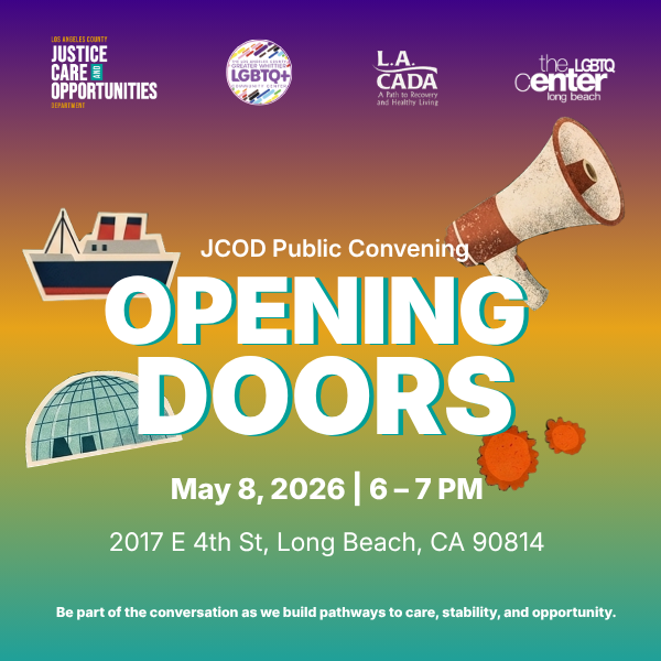 JCOD Public Convening: Opening Doors event poster with date, time, and location.