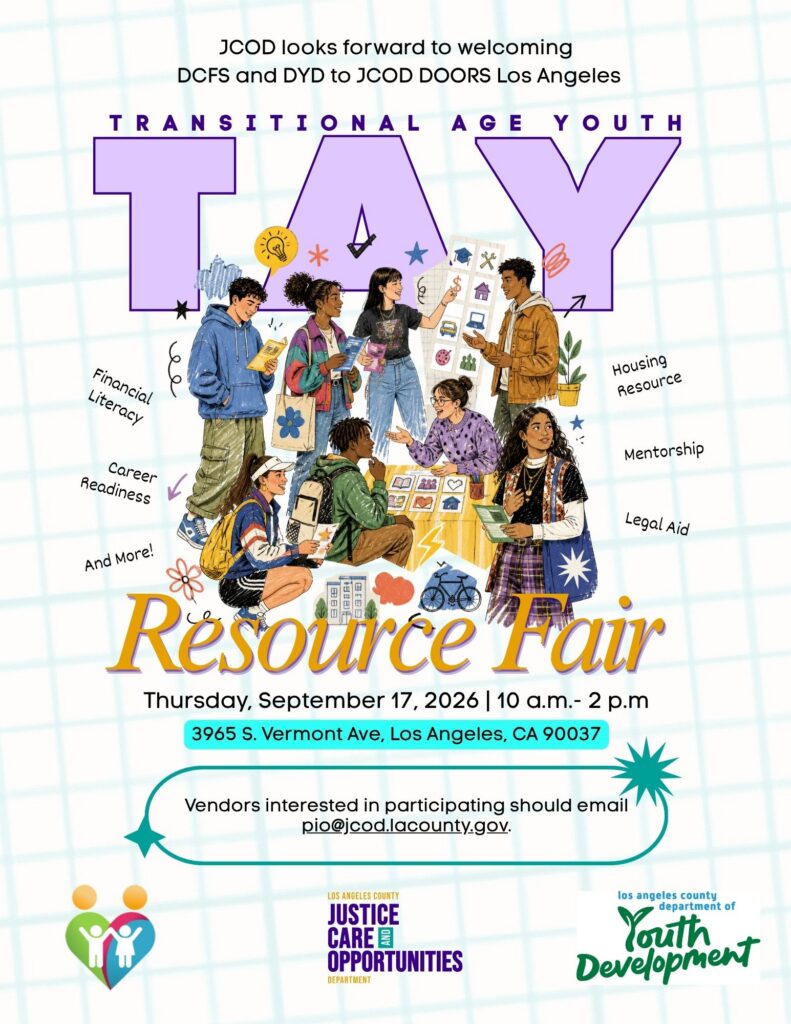 DOORS TAY Resource Fair poster featuring diverse youth and resources.